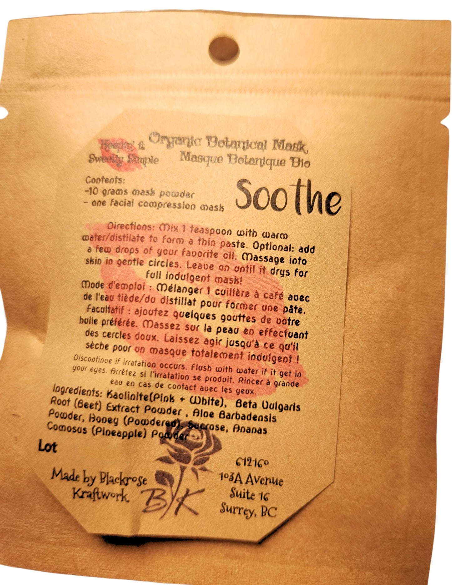 Organic Clay Mask- Soothe 10g